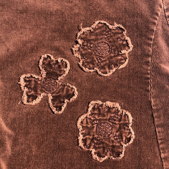 Vintage chocolate corduroy floral appliqué skirt - Picture 3 of 9